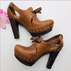 UGG Celestine brown studded leather platform heels